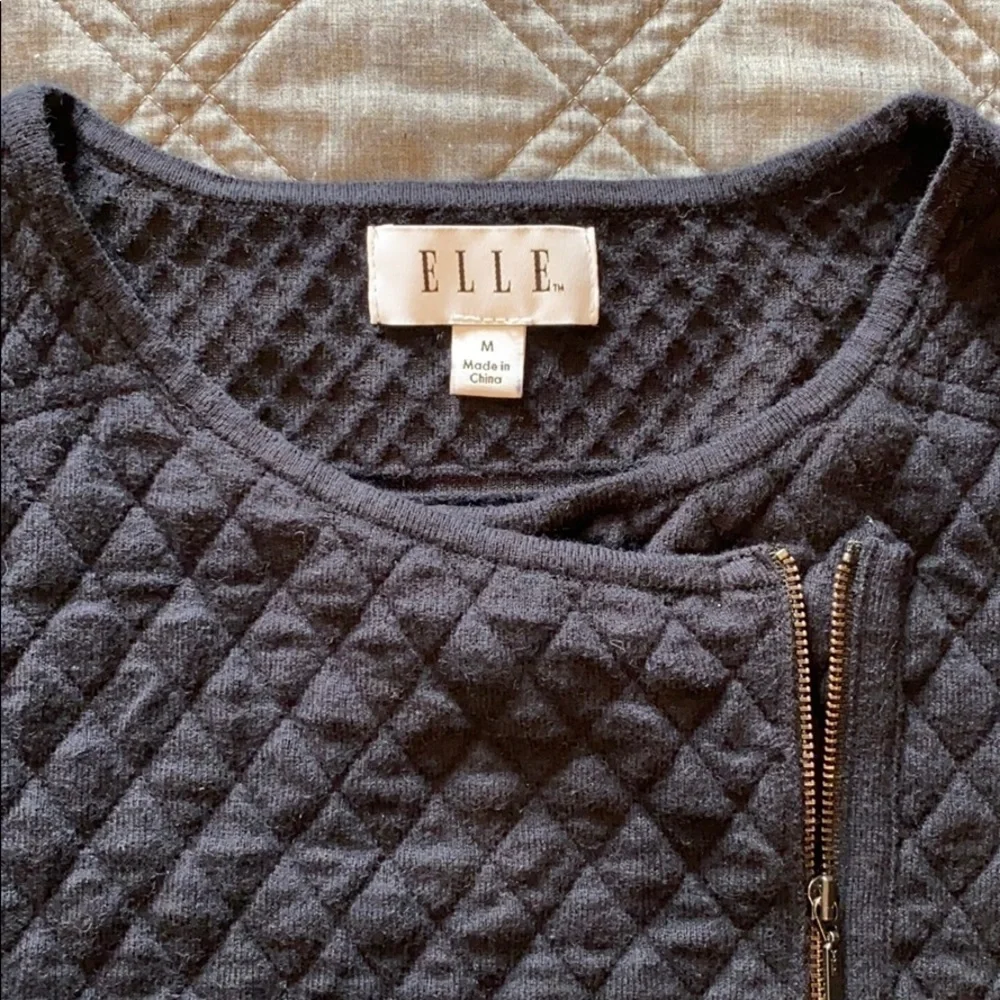 Elle Quilted Moto Textured Cardi Sweater EUC